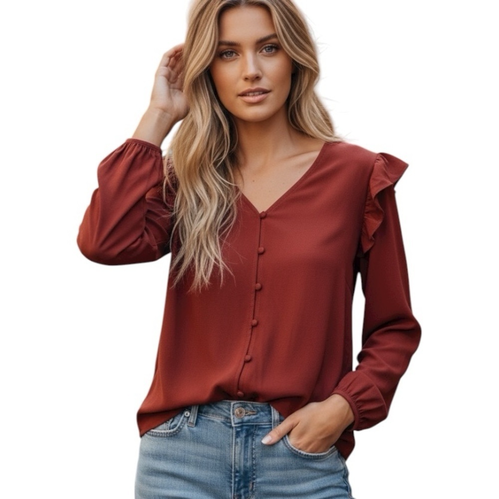 NWT Universal Thread Medium Orange Button Front Blouse